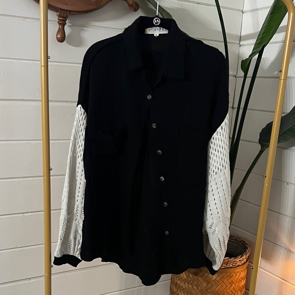 POL Black and White Button Down Shacket